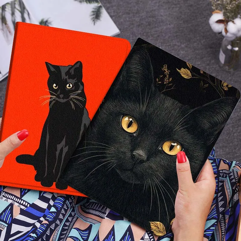 

Black Cat Gold Leaves Gift Tablet Case For Lenovo Xiaoxin Legion Pad Tab Pro GT Y700 Gen4 2 11 P11 M10 K10 3rd Plus Gen