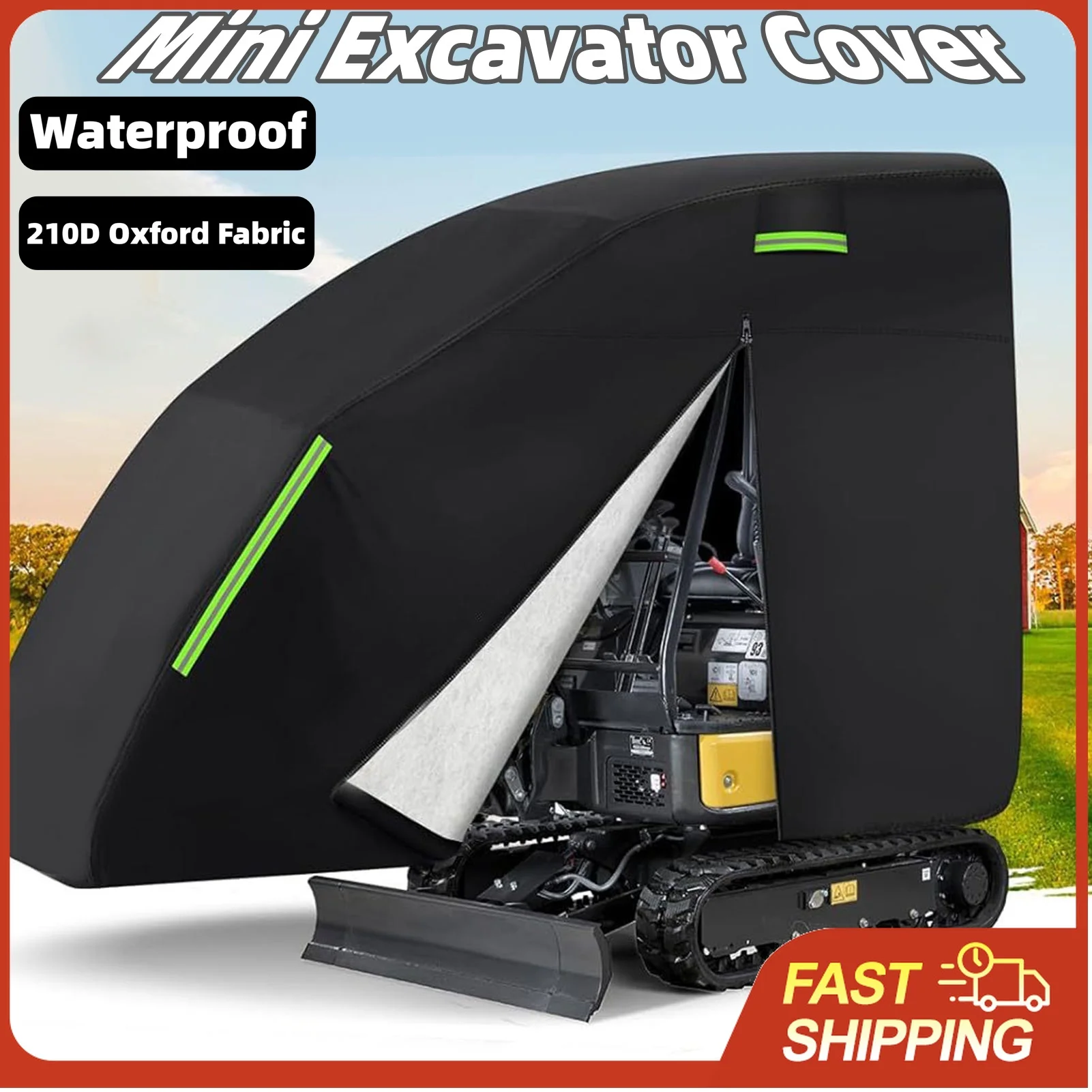 Waterproof Excavator Cover 210D Oxford Fabric for Bobcat Kubota CAT 800-1600kg Sun Rain Dust Protection with Reflective Strip