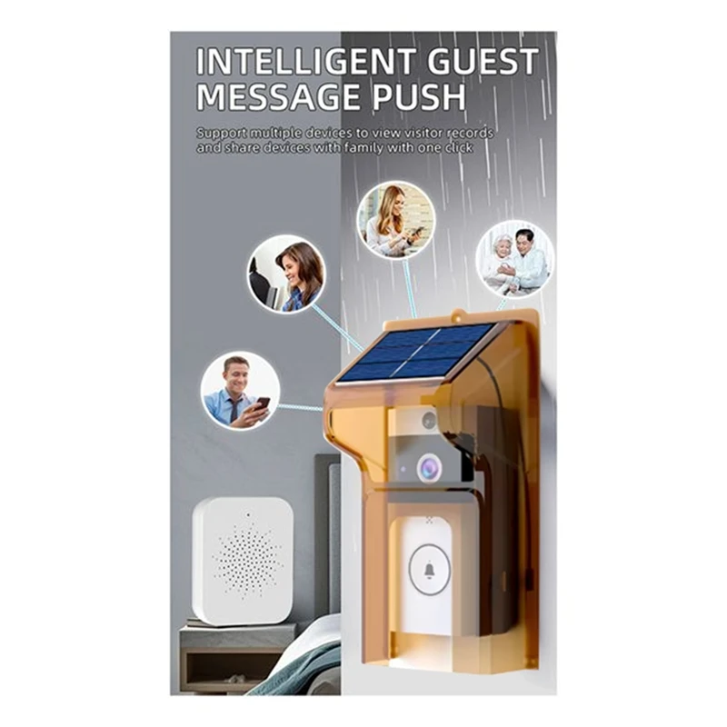 Smart Doorbell Camera With Solar Charging, Waterproof, Night Vision, HD, Two-Way Intercom Voice For Home Security