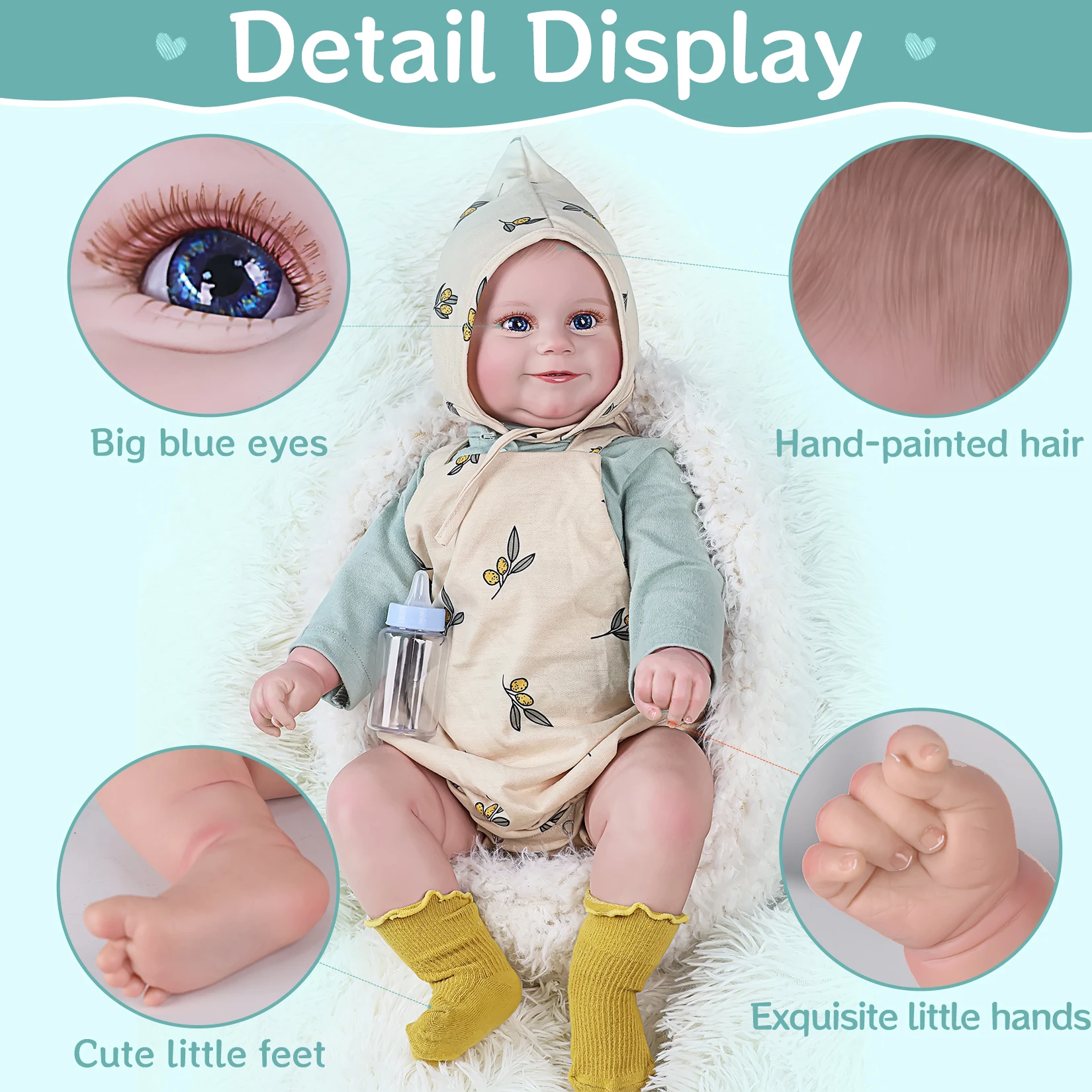 New Baby Doll 60 CM 23-24 Inch Reborn Dolls Realistic Doll Toddler Toy Christmas Birthday Gift for Kids