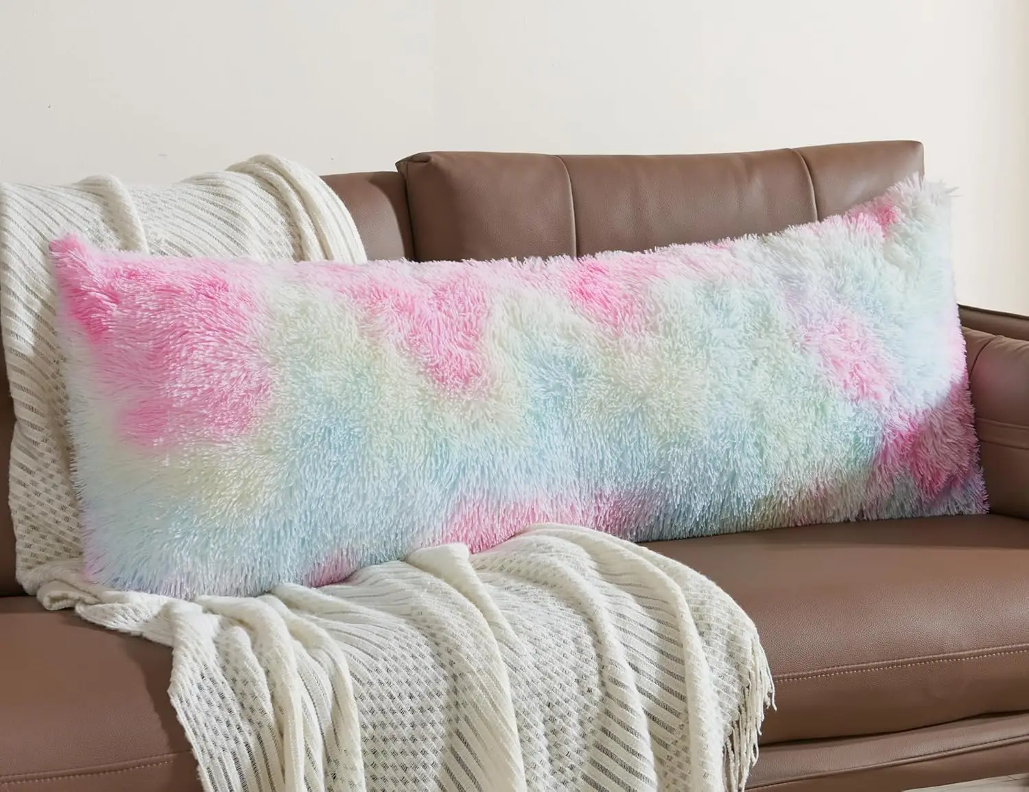 

Длинный атласный чехол для подушки с молнией - охлаждающий шелковистый чехол для комфортного сна, радужно-белый