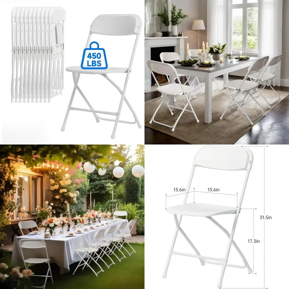 Portable Premium Plastic Folding Chairs for Weddings and Events, 450 LB Capacity, 10 Pack, Commercial-Grade Chairs