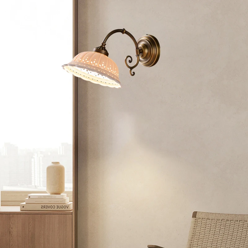 European Style Wall Light White Ceramic Old Brass E27 Bulb Home Art Deco For Hotel Living Room Bedroom Restaurant