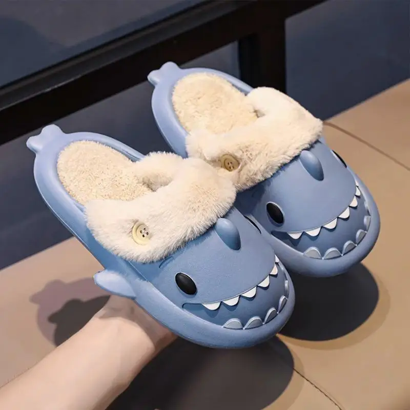 Womens Slippers Warm House Slippers Cozy Shark Slippers Non-Slip Sole Slip-On Plush Warm Slippers For Men Women