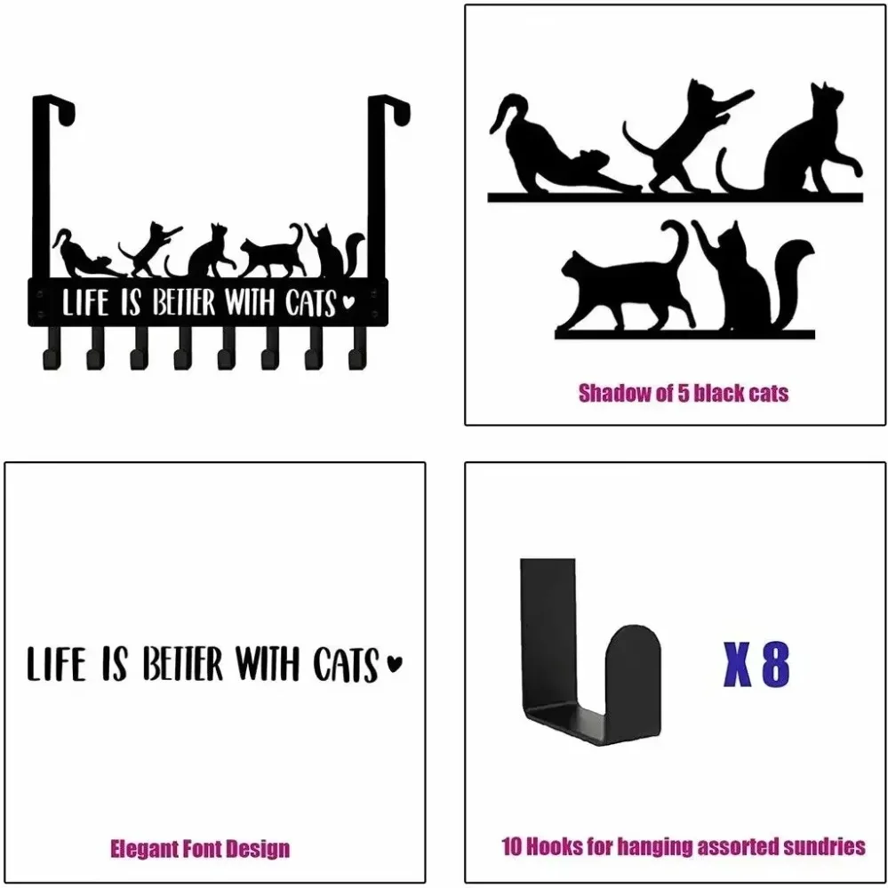 Внешняя дверная вешалка с милым котом и мышкой — органайзер с 8 крючками, настенный декор