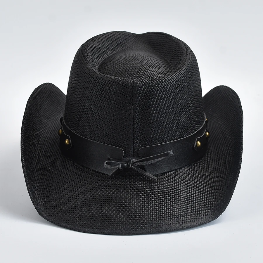 Thickened Straw Hat for Men\'s Curled Edge Vintage Western Cowboy Hat Summer Beach Sun Hat Sombrero Hombre