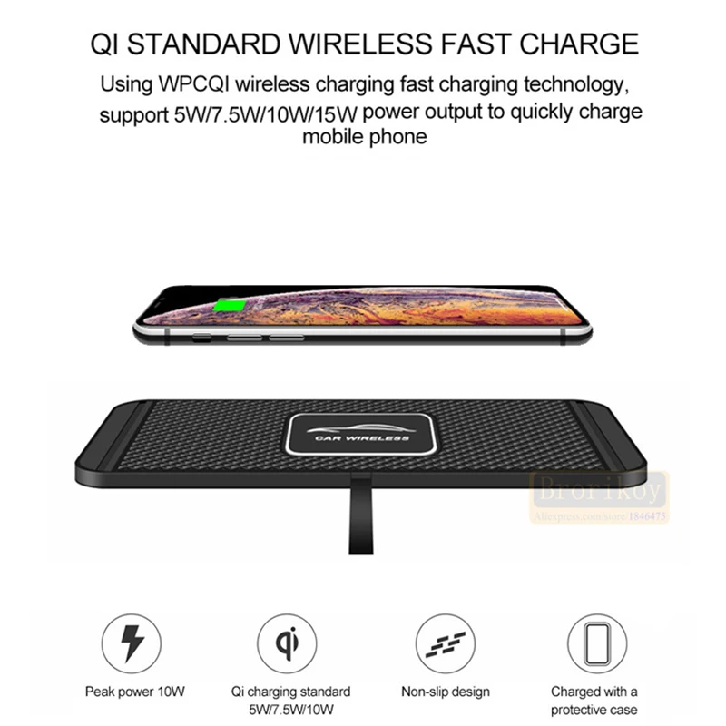 15W Wireless Car Charger Pad Silicone Non-Slip Mat Holder Car Fast Wireless Phone Charger For iPhone 14 15 ProMax Samsung Xiaomi