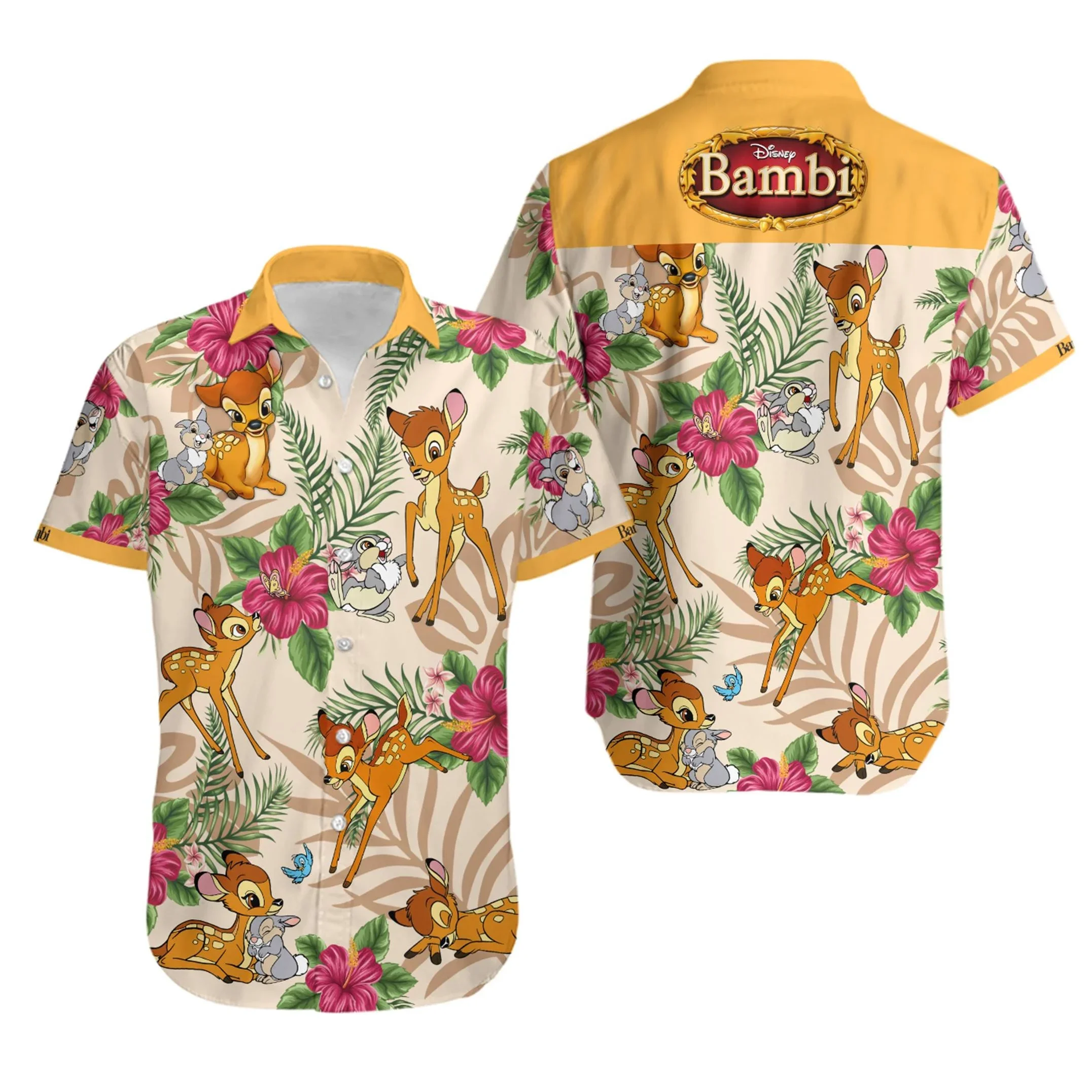 Disney Bambi Hawaiian Shirts Mens Women Fashion Short Sleeve Shirts Disney Hawaiian Shirts Casual Beach Shirt Bambi Kids Shirt