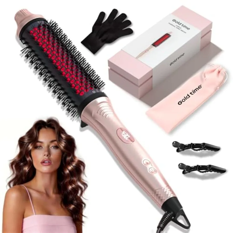Infrared Thermal Brush 1.65" 100M Negative Ions 2-in-1 Curling and Straightening Round Brush 6 Heat Settings Dual Voltage Style