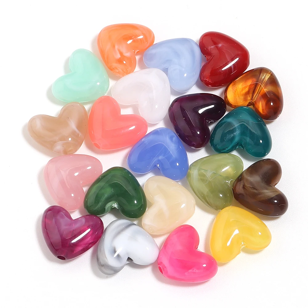 20 Stück 14 x 12 mm zweifarbige Acryl-Herzperlen, lose Herzperlen für die Schmuckherstellung, DIY-Armbänder, Halsketten, Schlüsselanhänger, Zubehör – Detail 7