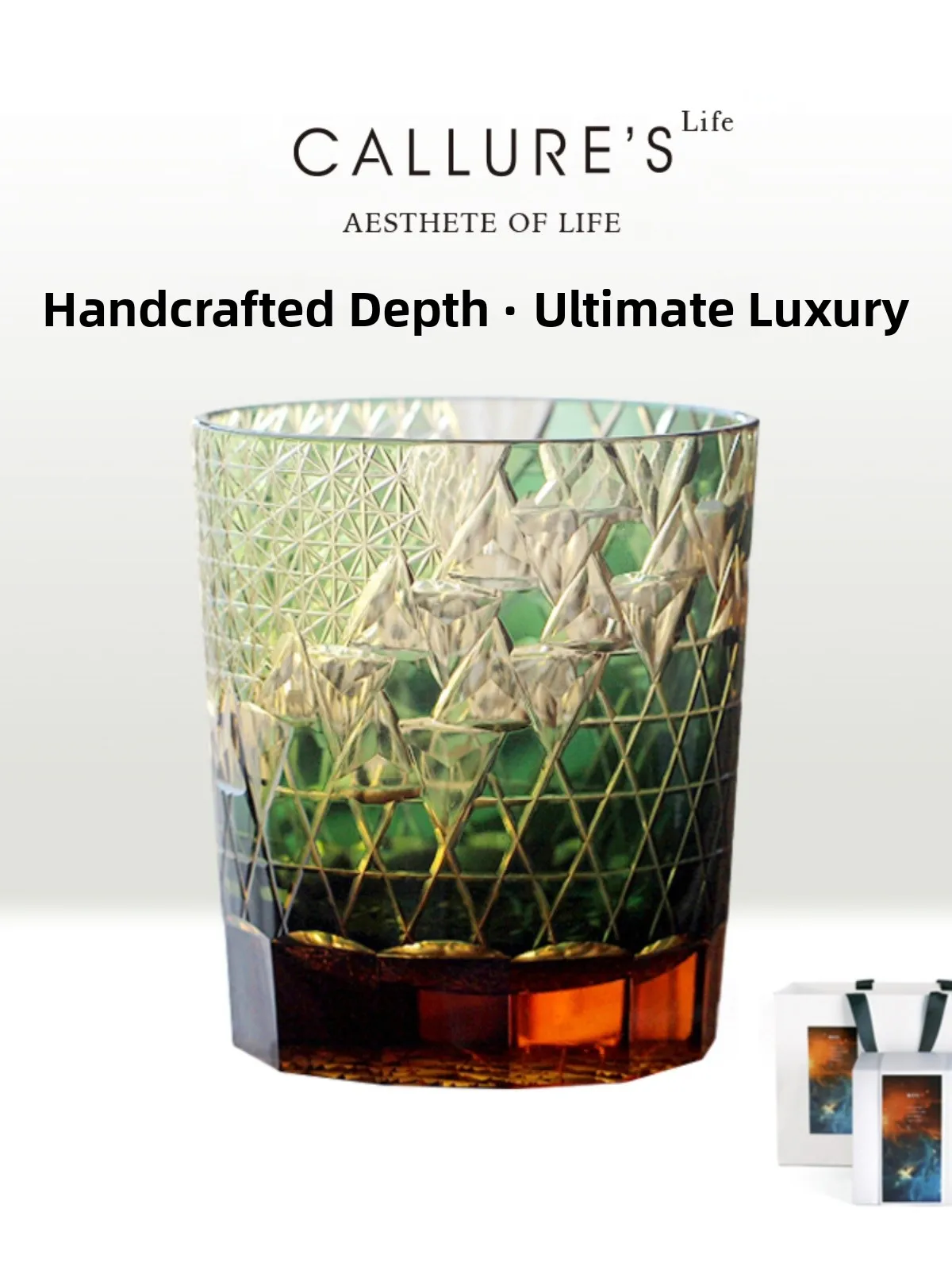 

Handcrafted Glass Whiskey Cup Callure Edo Kiriko Hexagonal Luminous Retro Style Japanese Men's Whiskey Glass Gift Box