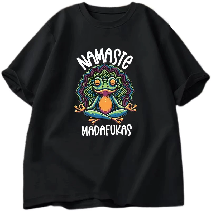 Funny Yoga T Shirt Frog Self Care T-Shirt Cotton Short Sleeve Positive Cottagecore Namaste Tee Men Women Mens Clothes Streetwear