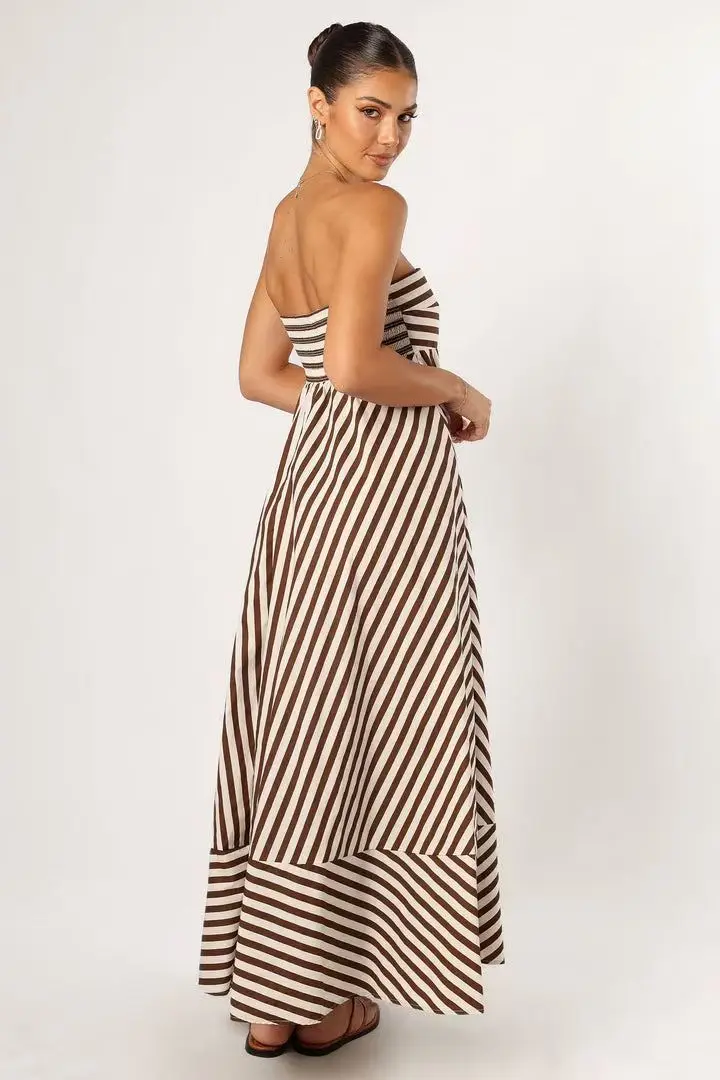 New Women's Dress Sexy Elegant Backless Strapless Fashion Striped Spring Summer Backless High Waisted One Step Long Skirt