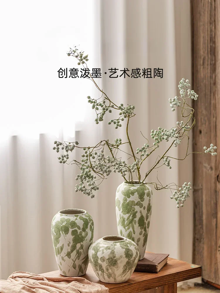 

Vase ornament Living room flower arrangement high-end ceramic Jingdezhen new Chinese retro pottery pot medieval dried flowers