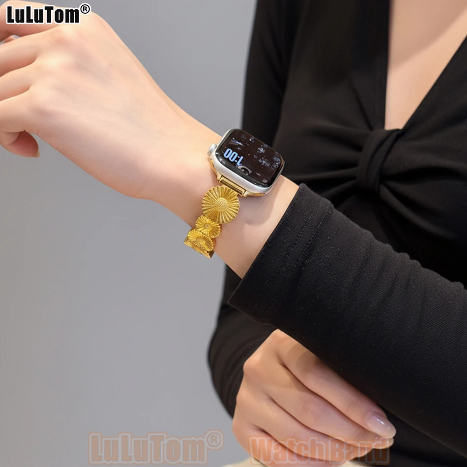 

Elegant Daisy Jewelry Strap for Apple Iwatch Series 11 10 9 8 7 6 5 4 3 2 SE Ultra 38 40 41 42 44 45 46 49mm Metal Bracelet Band