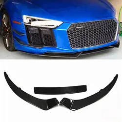 3PCS Carbon Fiber Front Bumper Spoiler Lip Body Kit For Audi R8 2016-2019 Black