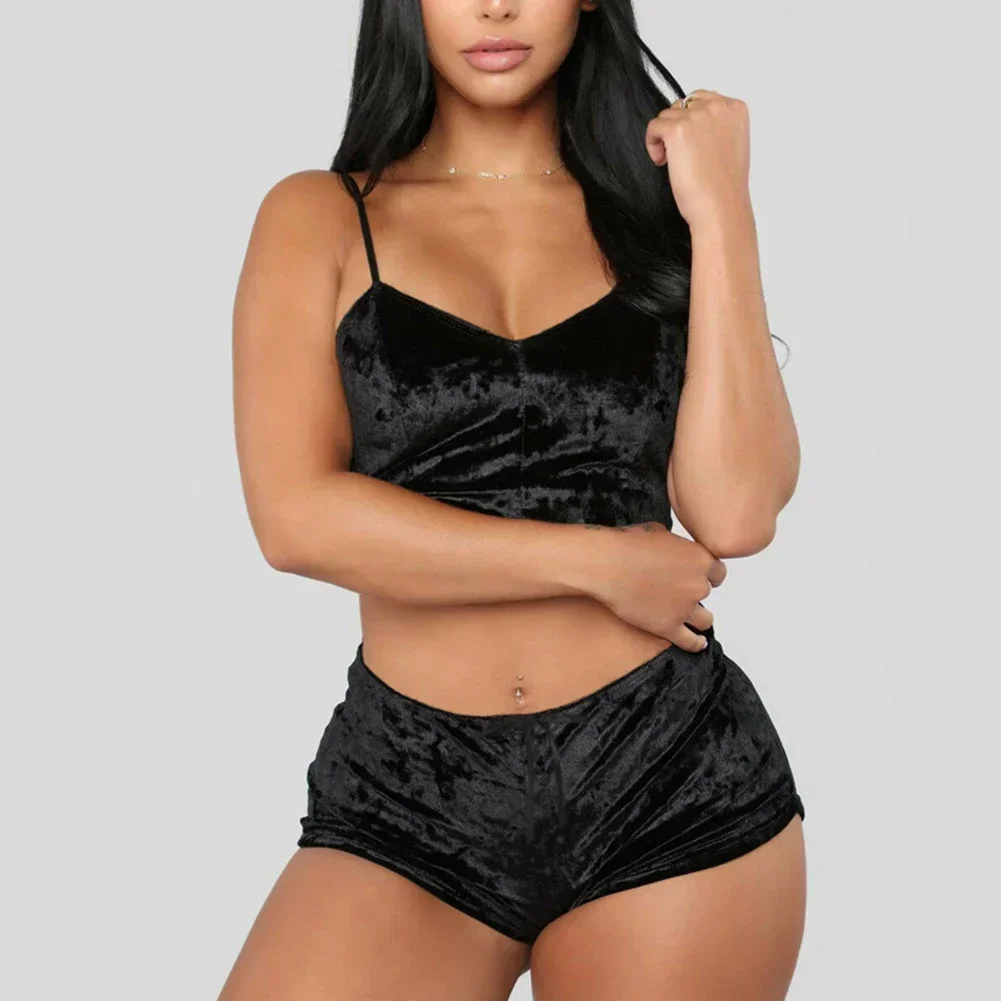 Affordable Sexy Nightwear Slight Strech Spandex Underwear Crop Tops Bra Shorts Home Lingerie Pajamas Set Sleepwear