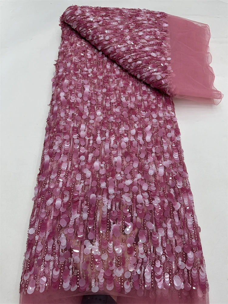Latest African Sequins Beads Lace Fabric 2025 High Quality Lace Material French Nigerian Lace Fabrics For Women Party