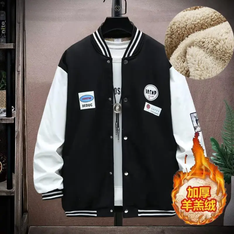

Американский бархатный теплый бейсбольный джемпер для мужчин, свободное осенне-зимнее повседневное пальто High Street, модная брендовая верхняя одежда Haome