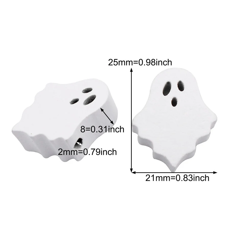 Julie Wang 10PCS White Wooden Halloween Ghost Beads Natural Wood Spacer Bead For Necklace Bracelet Jewelry Making Accessory