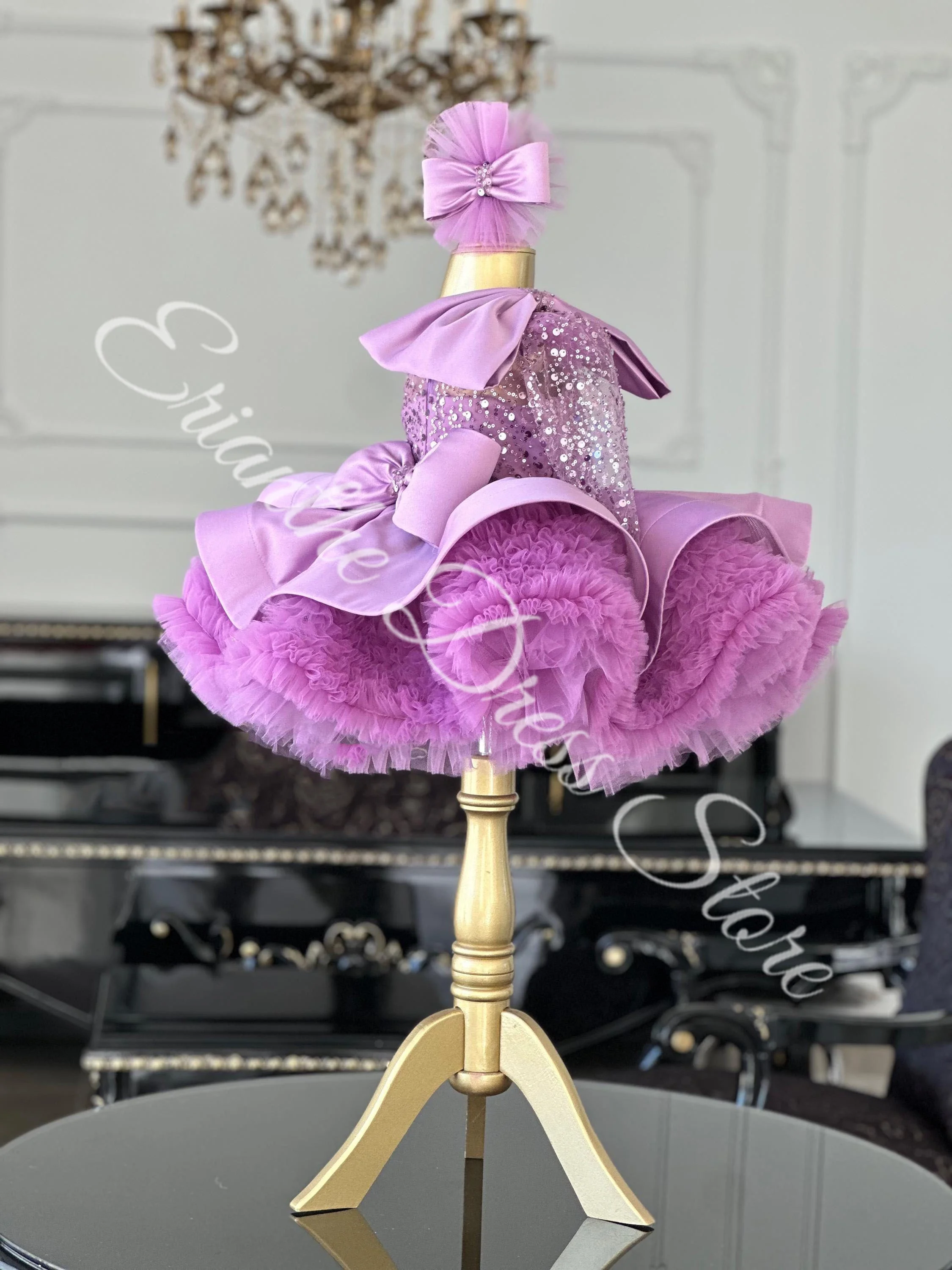 فستان فتاة الزهور لحفلات الزفاف منتفخ من التول مع فيونكة فستان أنيق لحفلات أعياد الميلاد وحفلات التواصل الأول مخصص #2