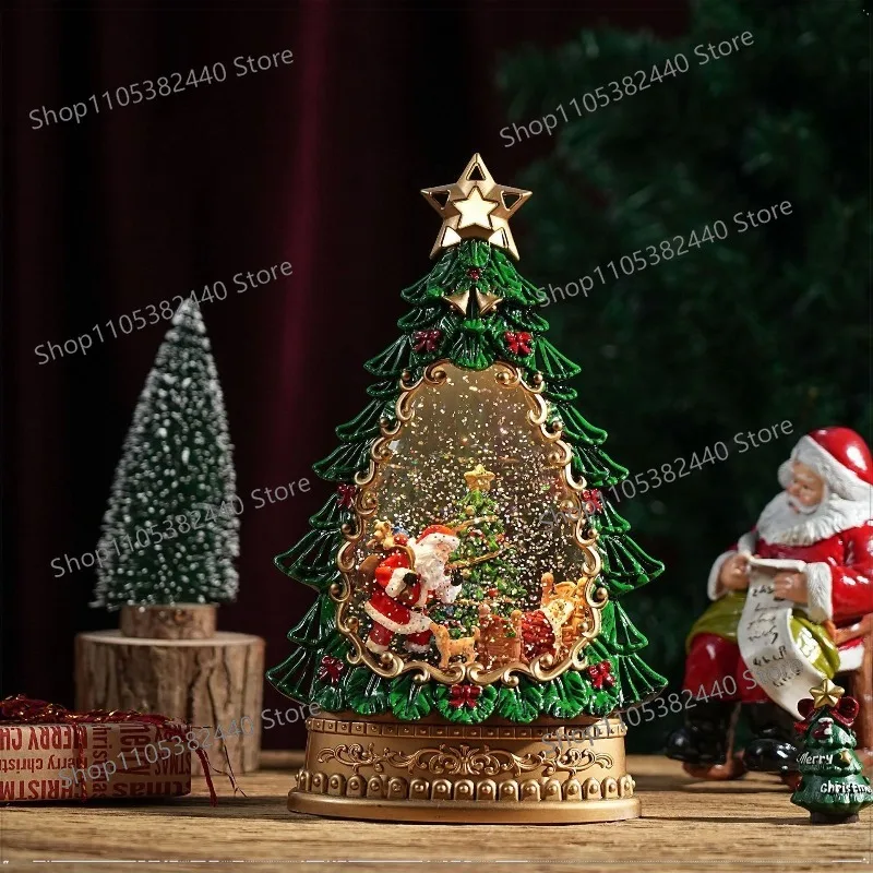 Christmas Water Snow Globe Tree Night Light, Glowing Desk Ornament with Snowfall Effect, Festive Holiday Gift Decor