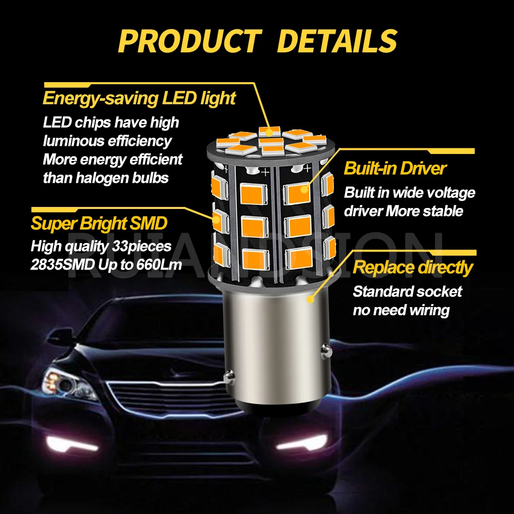 2x 0.35A Auto LED 1157 BAY15D P21/5 W BAZ15D 4 W Blanco/rojo/amarillo 12 V 12 V 24 V P21/4 W luz del coche 2835 33SMD sin polaridad función Dual