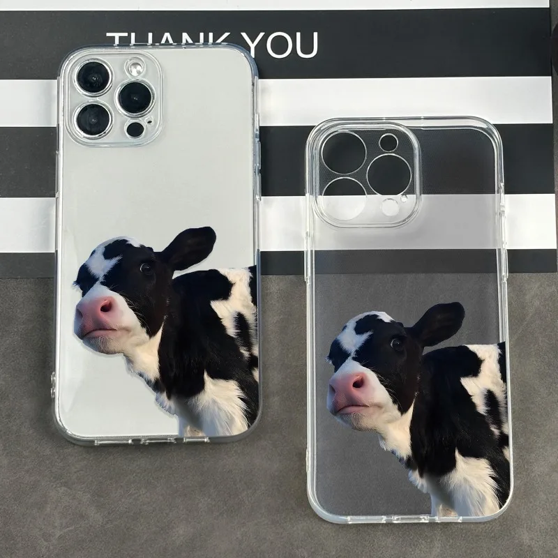 Funda de teléfono con diseño de vaca adecuada para iPhone 17 16 15 14 13 12 11 Pro/Max/Plus, funda trasera transparente anticaída y a prueba de golpes