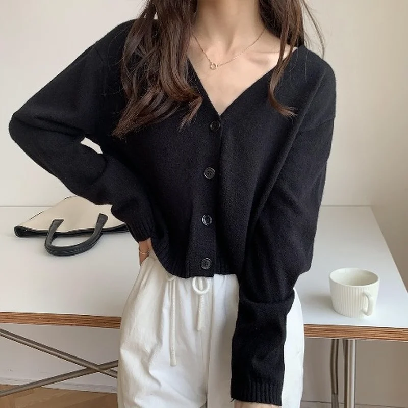

Cardigan Women Basic Design V-neck Button Solid All-match Korean Style Popular Fashion Hot Sale Female Spring Warm Long Sleeve
