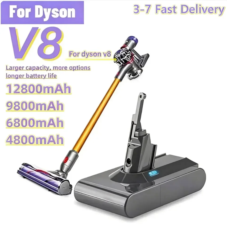 Batterie 21,6 V, nouvelle batterie haute capacité 12 800 mAh pour aspirateur Dyson V8 Absolute Animal, batterie rechargeable Li-Ion, modèle SV10.