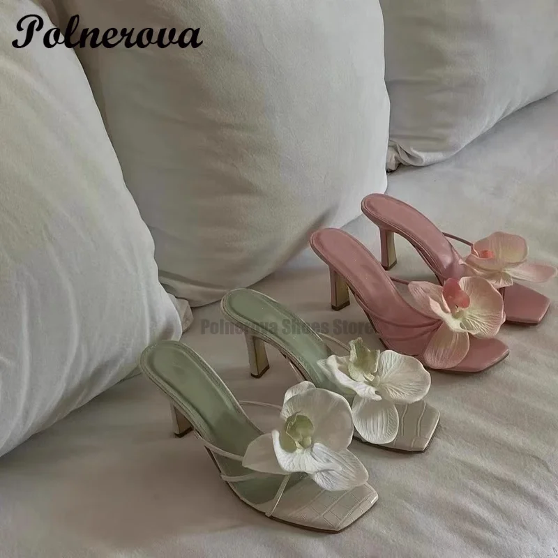 

Floral Embellished Slippers Women's High-Heeled Sandals Summer Beach Slippers Outerwear Beach Shoes Ladies Casual Beach Shoe