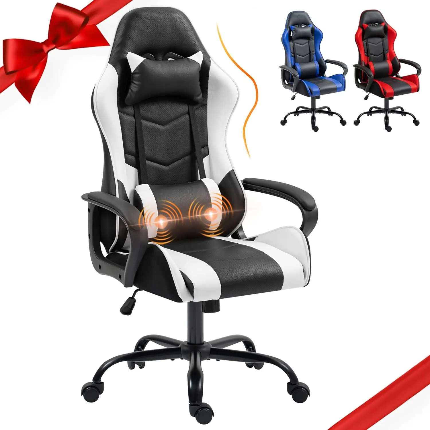 

Gaming Chair for Boys, Ergonomic Computer Gamer Chair with Massage Lumbar Support & Rocking High Back, 360° Swivel, Customized