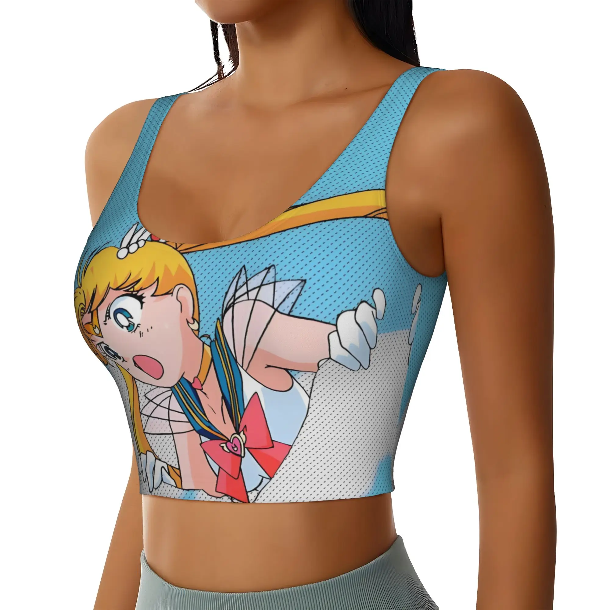Custom Sailors Anime Moons Workout Crop Tank Tops Women Usagi Tsukino Running Sports Bras