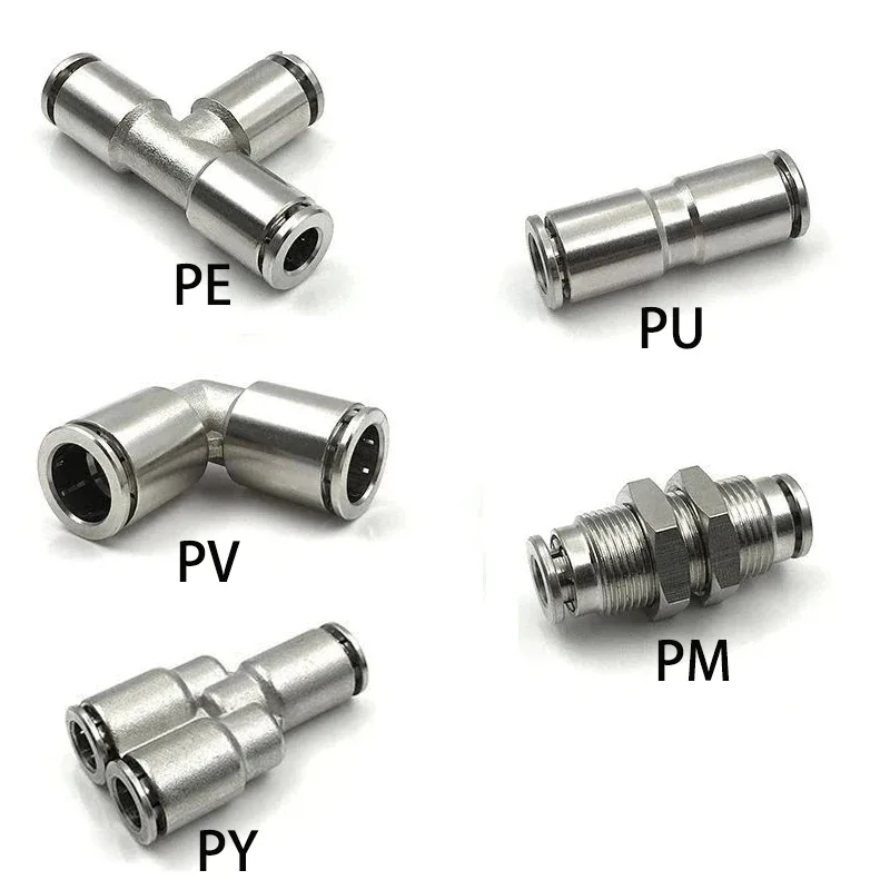 Pneumatic Air Hose Fitting PU PV PE PM PY Brass Metal Quick Coupling 4 6 8 10 12mm Nickel Plated High Pressure Tube Connector