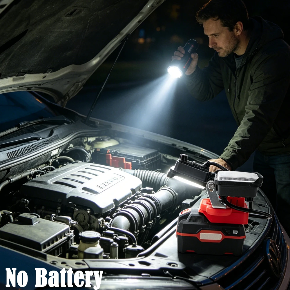 

Dual-Head LED Work Light for PARKSIDE X20V Battery W/USB Fast Charging 12W Portable Floodlight for Garage Camping Emergency Use