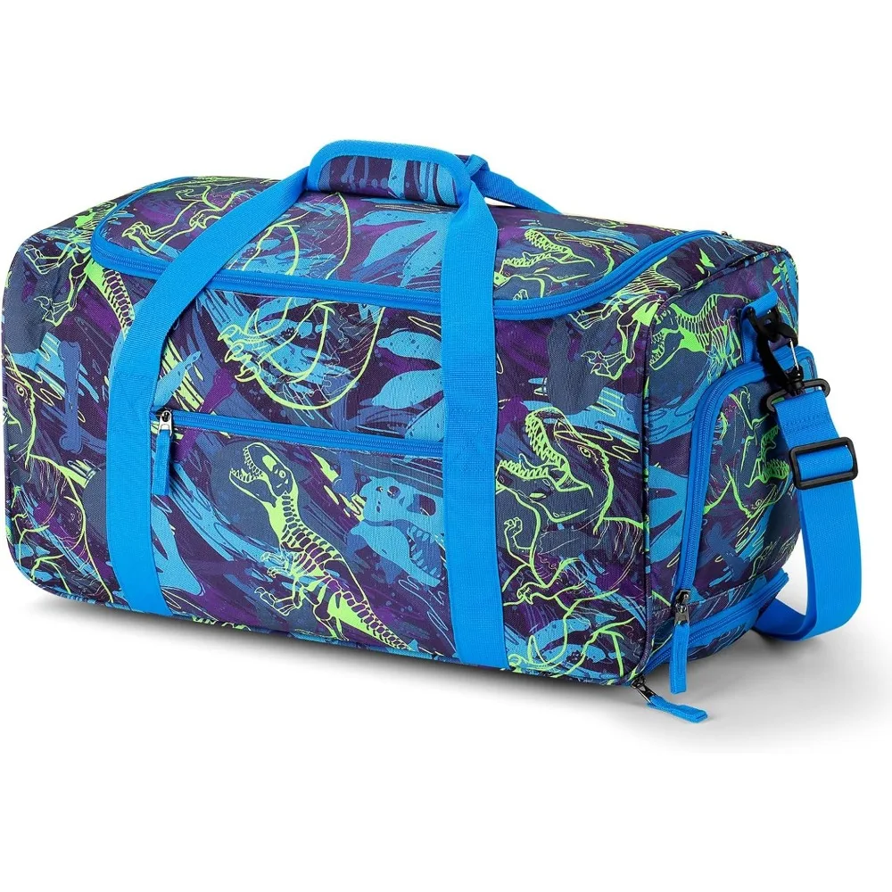 Koper Roda Dinosaurus Biru untuk Anak-Anak, Balita, dan Remaja - Tas Perjalanan Anak Laki-Laki Warna Mocha dengan Roda untuk Berkemah dan Bepergian