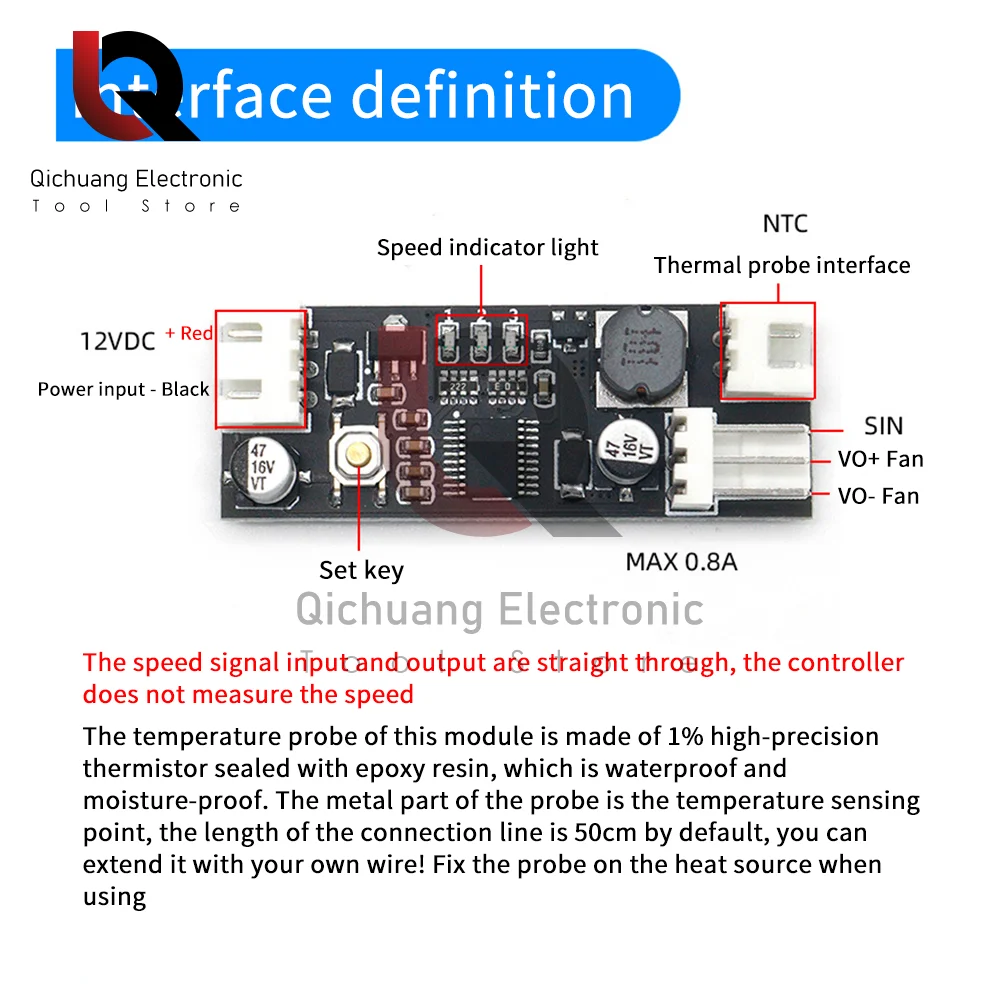 DC12V 0,8A DC ШИМ 2-3 провода регулятор температуры вентилятора регулятор скорости корпус компьютерный модуль шумоподавления NTC B 50K 3950