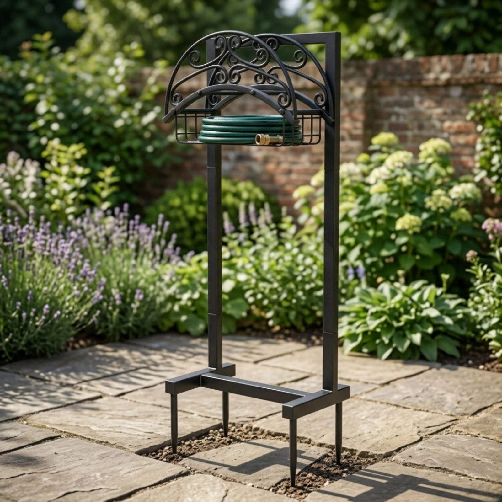 Freestanding Hose Holder Metal Hose Stand with Spikes Organizer Heavy Duty Decorative for Gardeners, Yard, Lawn