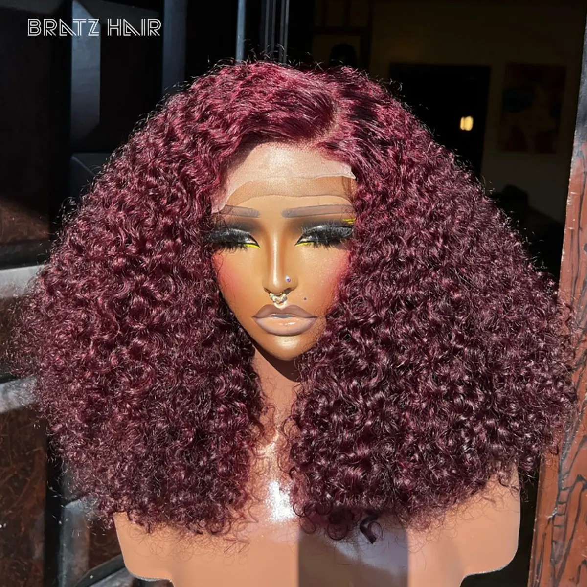 

Super Double Drawn Wine Color Kinky Curly 4x4 Lace Closure Wig Human Hair 99j Burgundy Deep Curly 13x6 13x4 Lace Frontal Bob Wig