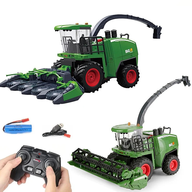 New Simulation RC Farm Tractor Truck Model 1:24 2.4G Electric Remote Control Harvester Led Light And Sound Fun Toy For Boys