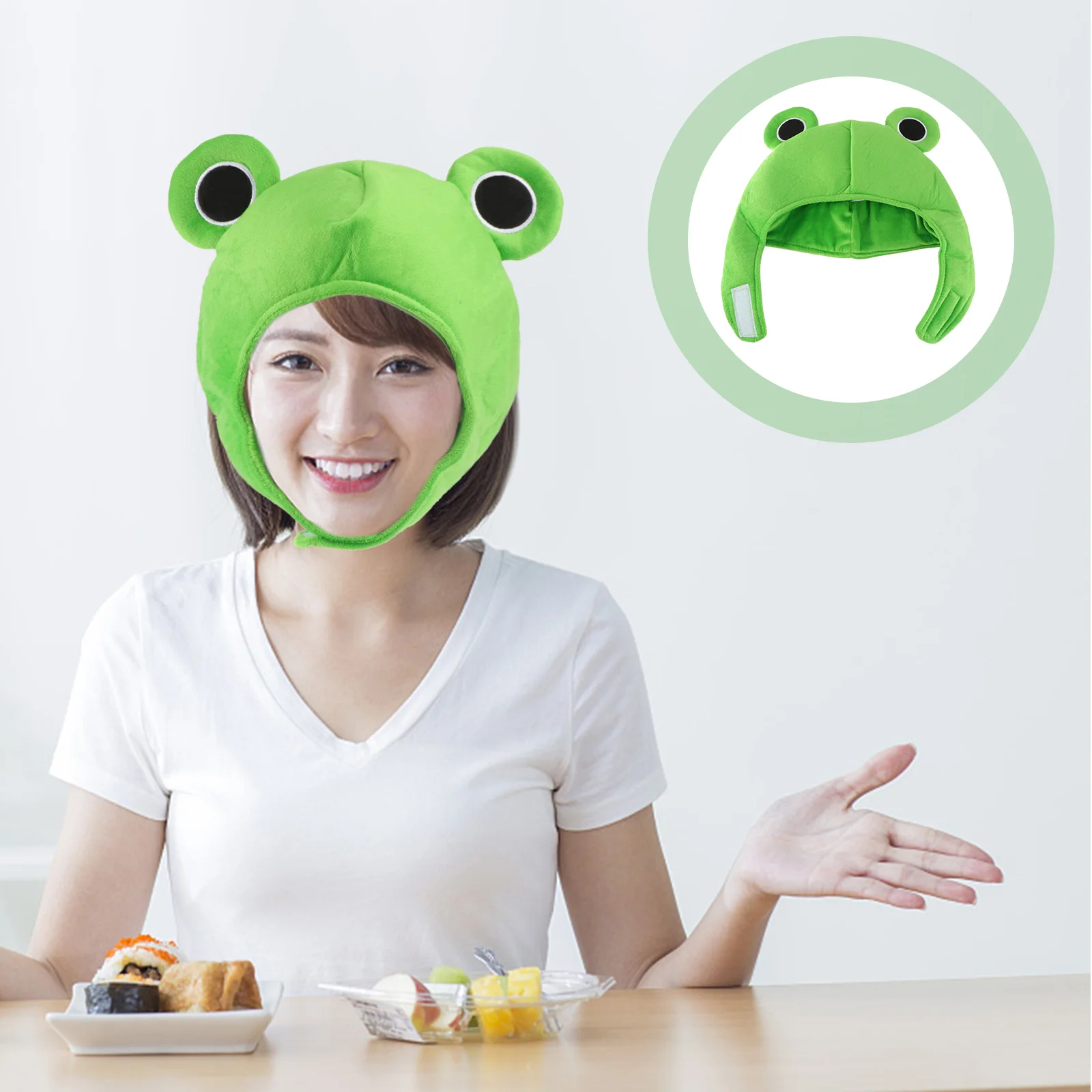 

Frog Hood Hat Green Plush Cosplay Costume Headdress Eyeball Soft Cartoon Headgear