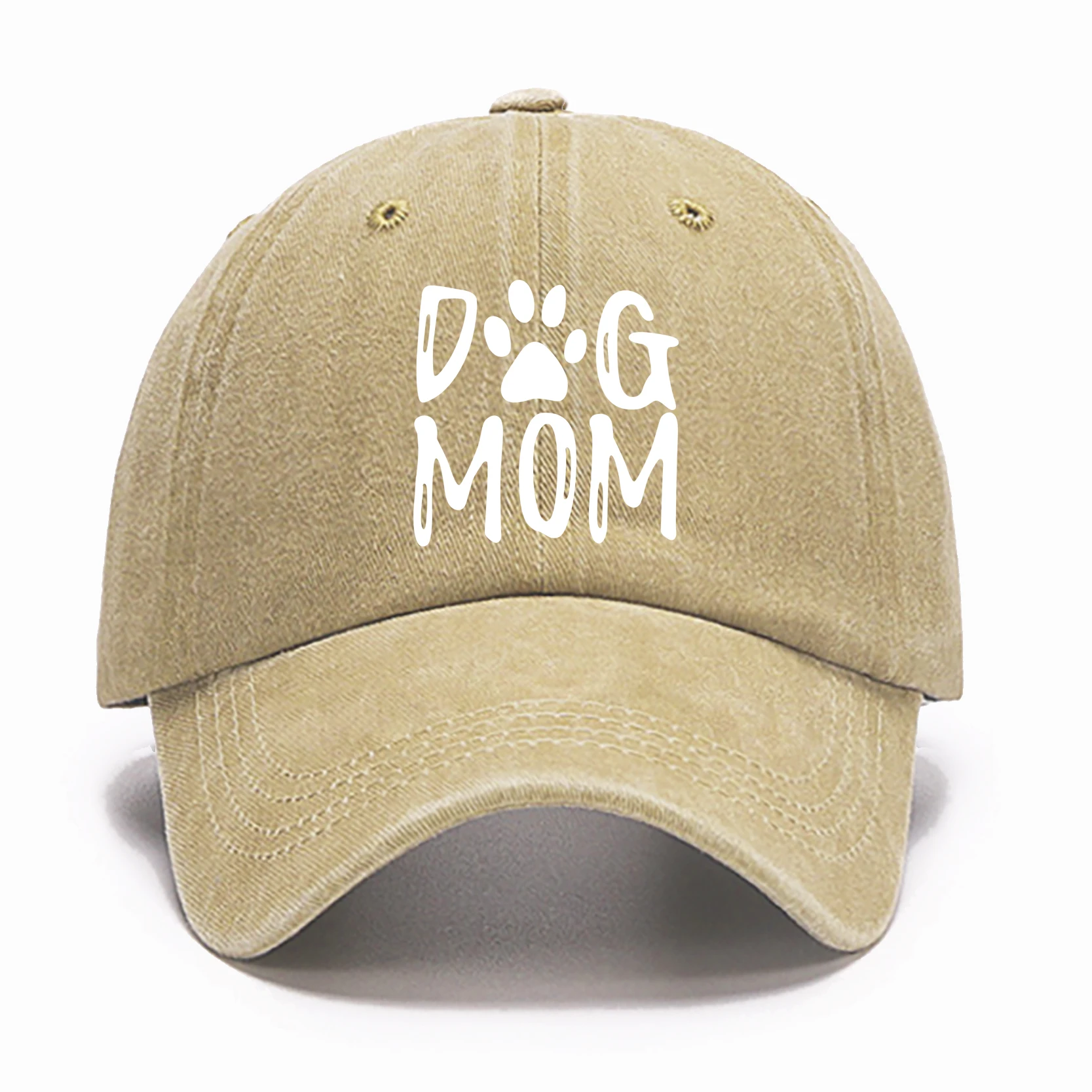 DOG MOM Print Cotton Sun Hat, White Dog Paw Pattern Flat Cap Retro Vintage Trendy Sun Visor Women\'s Baseball Hat, For For Outdoo