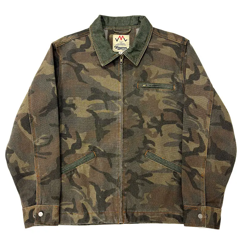 American Detroit high street trendy brand camouflage denim washed retro lapel jacket tooling jacket baseball man