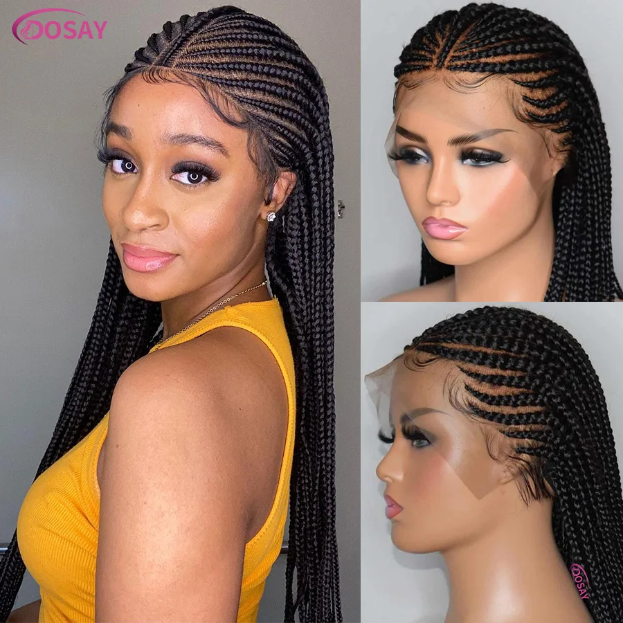 

Goddess Transparent Full Lace Cornrow Box Braided Wig Synthetic Lace Front Braided Wig For Black Women Red Colored Fulani Braids
