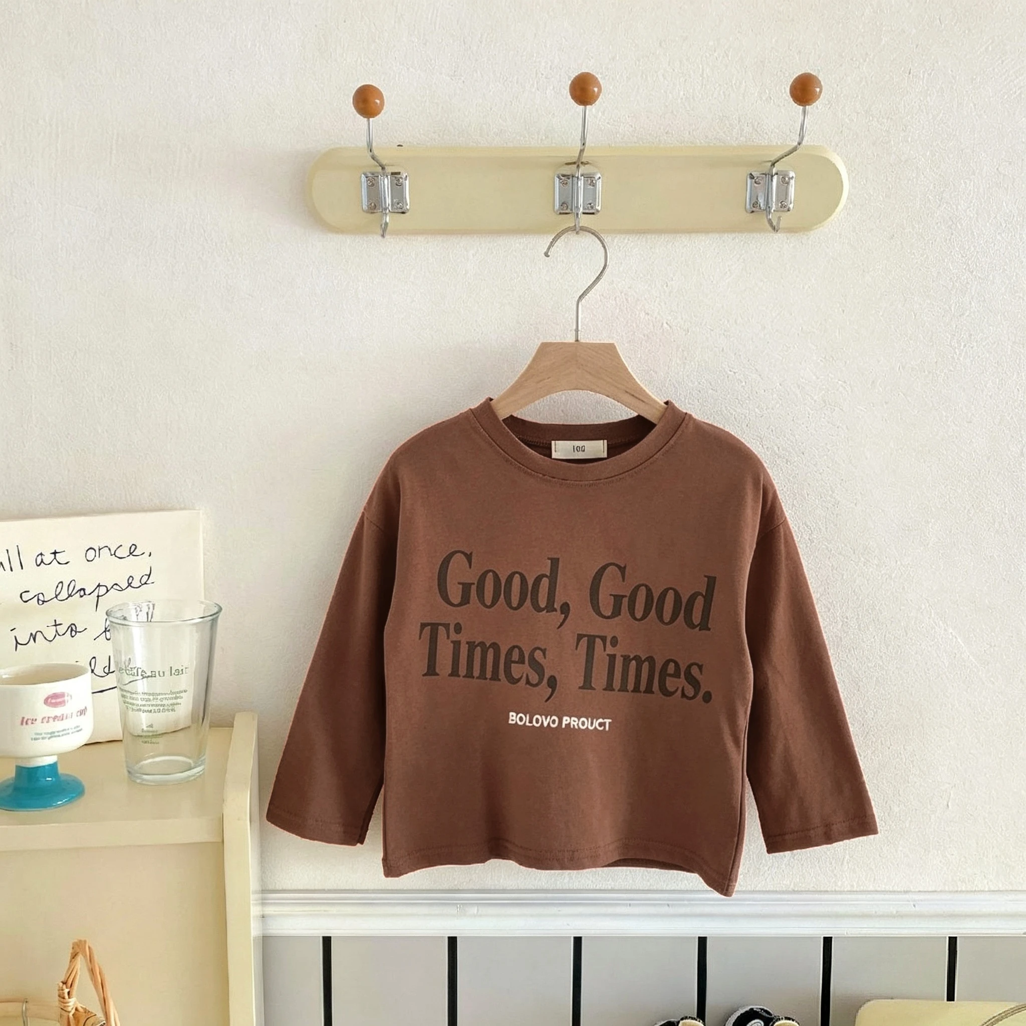 Autumn Long Sleeve Tshirts Tops Children's Clothes Printed Letters Baby Girl Boy Round Collar Pullover Bottoming Shirt 9m-7y