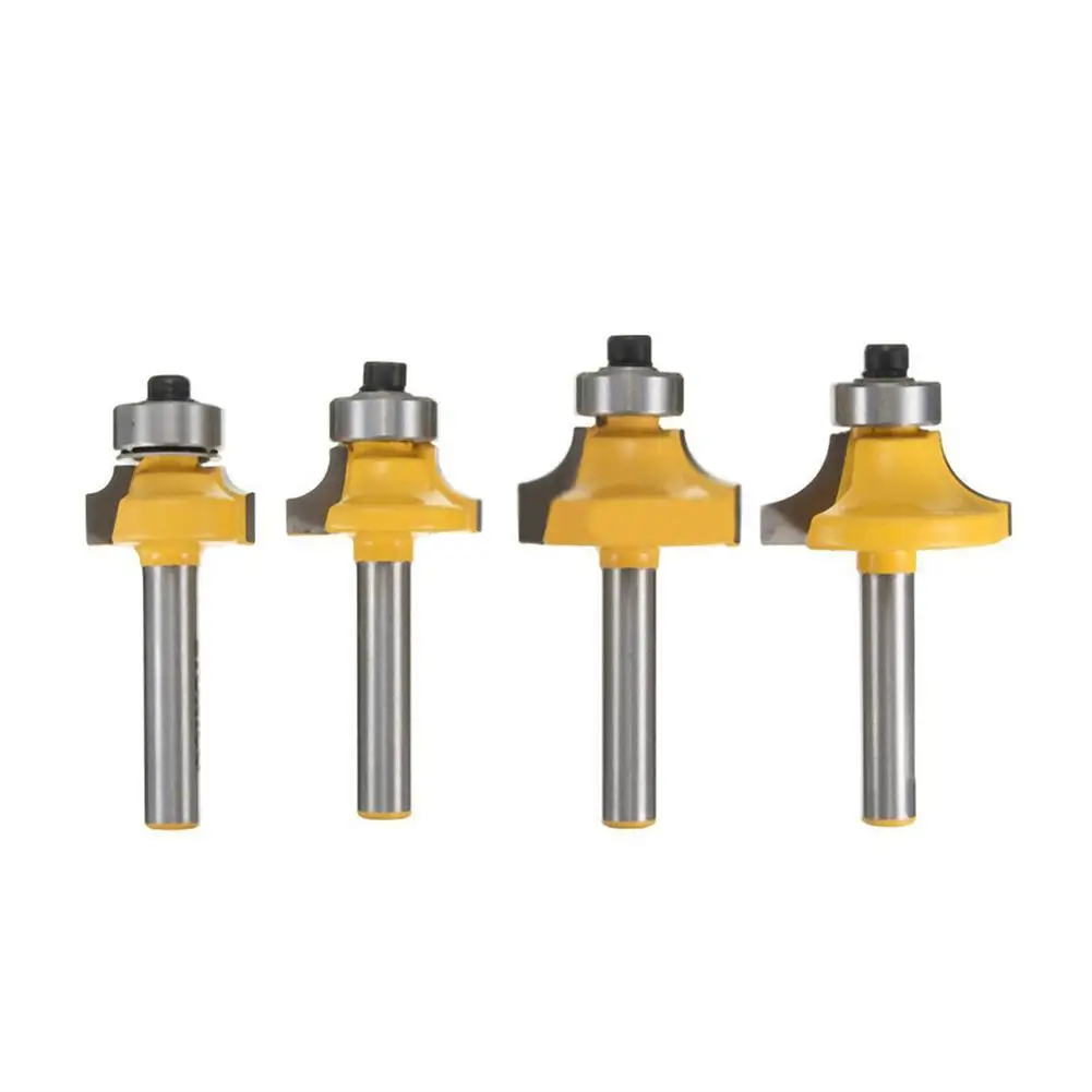 4 Stuks 1/4-Inch Schacht Round-Over Rand Router Bit Set Hoek Afronding Rand Vormen Bit Houtbewerking Tool