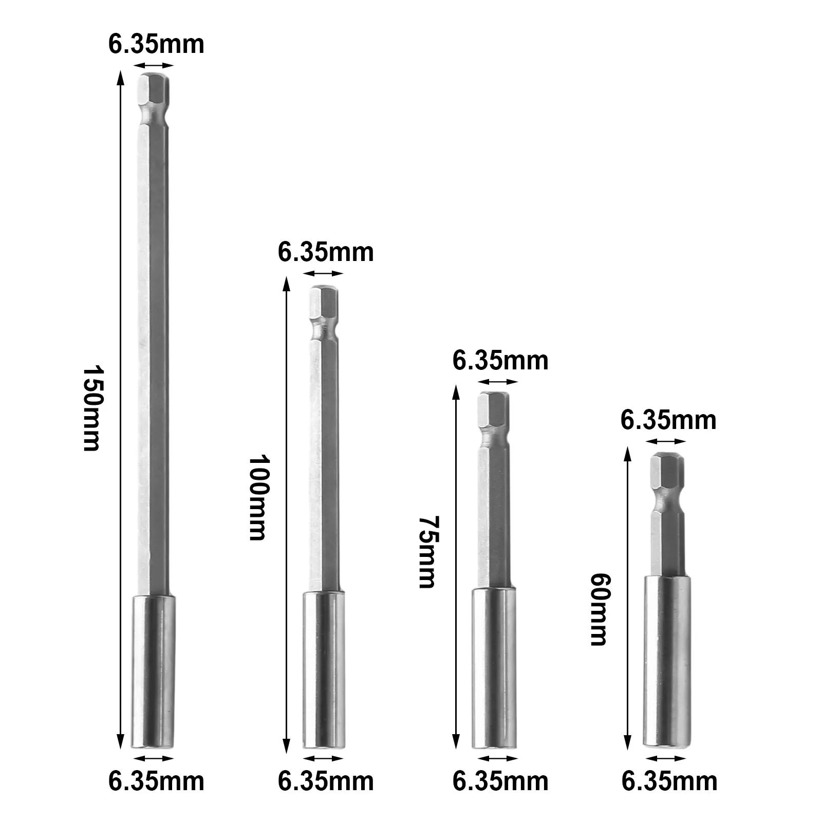 Extension d'Embouts de Vis de 150/100/75/60mm, Support de Pointe de Tournevis à Tige de 1/4 Pouces à Changement Rapide pour Outils de Perceuse Électrique, 4 Pièces