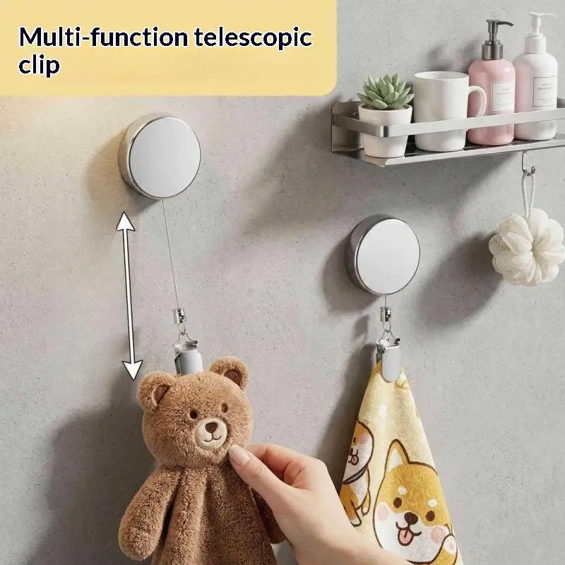 Automatic Retractable Towel Rack No Punching Self Adhesive Wall Mount Auto Rebound With Strong Clip