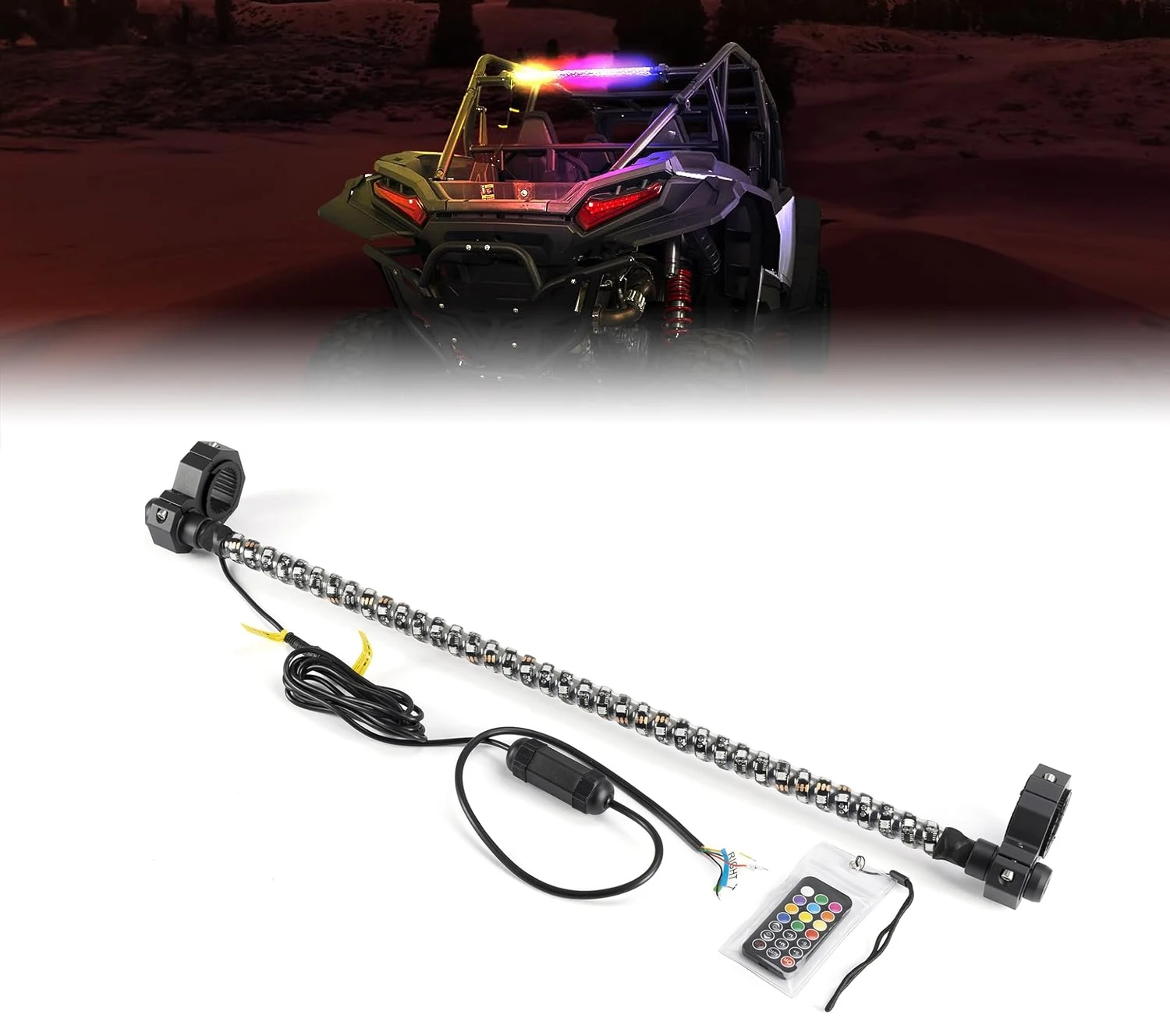 

For Can-Am Maverick X3 Polaris RZR Whip Light Style UTV 30" Chase LED Light Bar for 1.5”-2” Roll Cage Strobe Brake Turn Signal