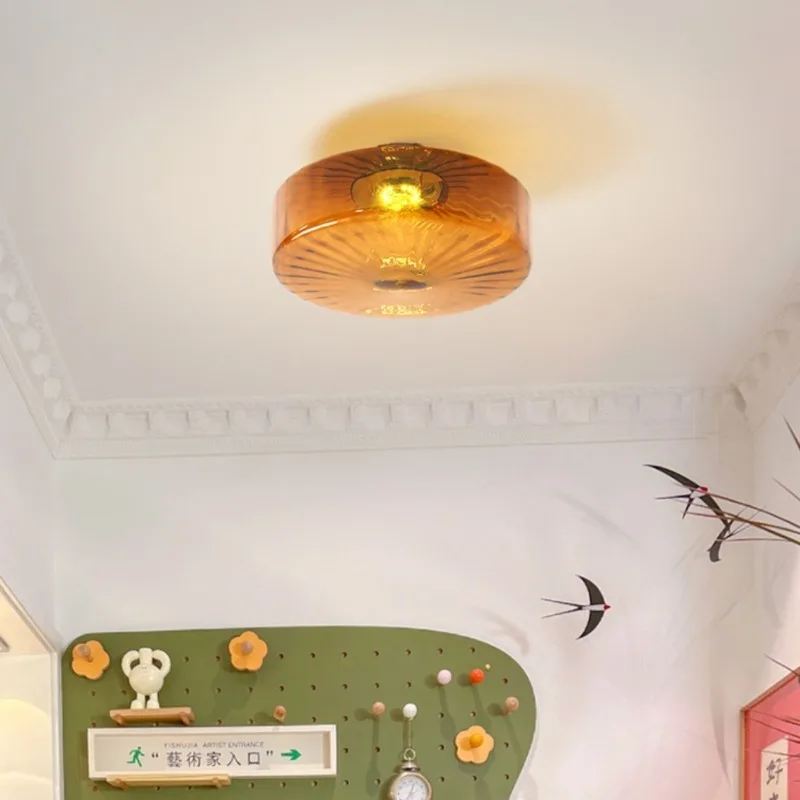 

French Medieval Corrugated Corridor Aisle Light American Glass Night Light Retro Cloakroom Entrance Balcony Ceiling Lamp